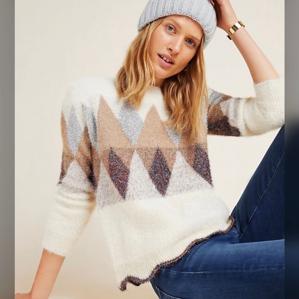 SOLD.   NWT Anthropologie shimmer fuzzy sweater
